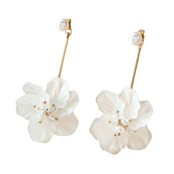 Anthro white flower drop earrings #458 - Picture 1 of 8